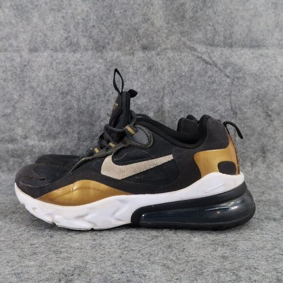 Nike Shoes Kids 4Y Sneakers Air Max 270 React Black Gold Athletic Sport Trainers - Picture 5 of 15